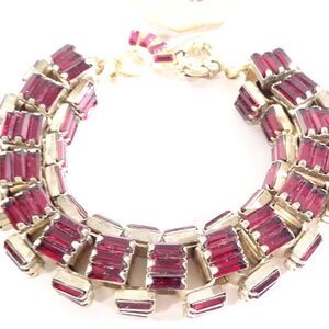 Lee Angel Crystal baguette Box Link Bracelet  NWT $240.00 Red Brass